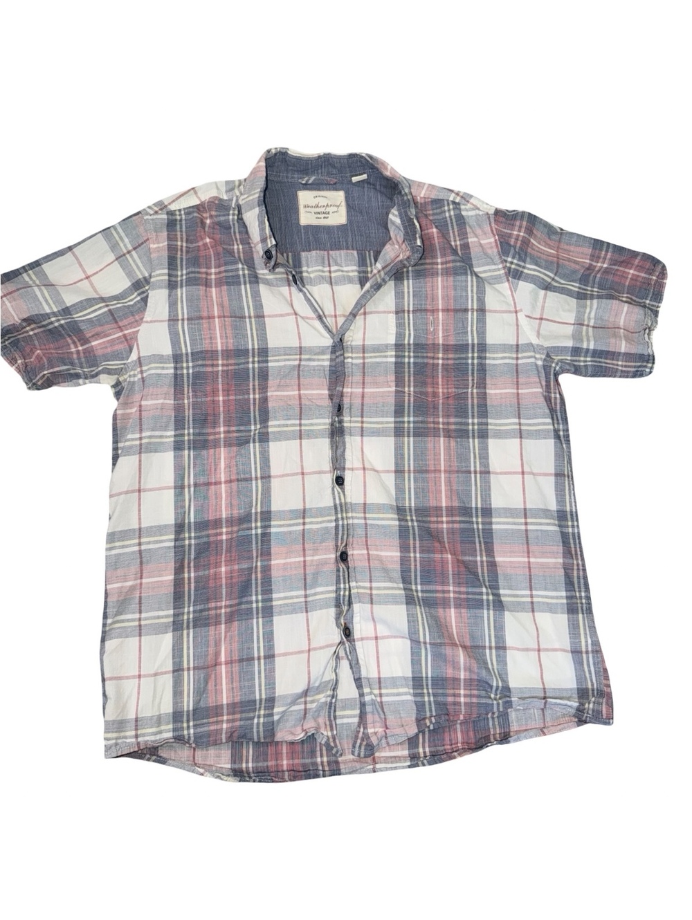 Weatherproof Vintage Men’s Large Plaid Short Sleeve Button Down Shirt L